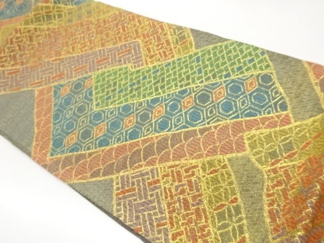 JAPANESE KIMONO / FUKURO OBI / PULP CLOTH / WOVEN GEOMETRIC PATTERN 